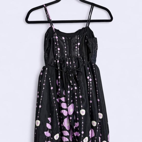Y2K Secret Charm Junior 10 Babydoll Bubble Mini Dress Black Purple Party Floral - Picture 5 of 8